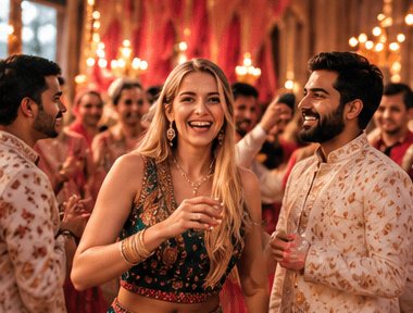 Guests making friends at an Indian wedding