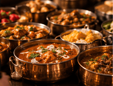 A feast of traditional Indian dishes